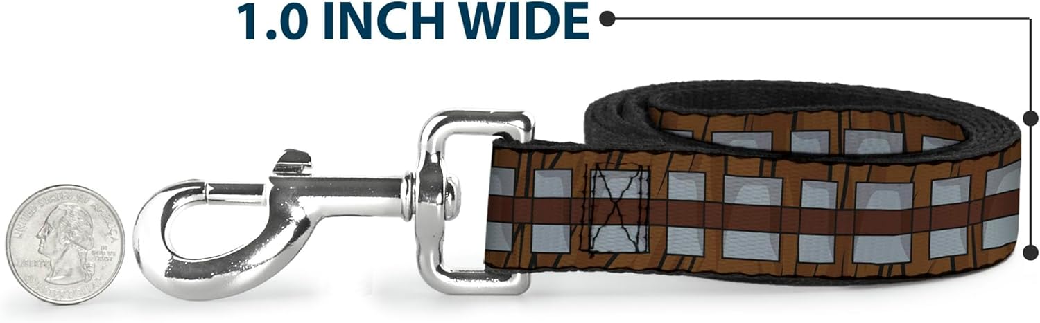Dog Leash Star Wars Chewbacca Bandolier Bounding Browns Gray 6 Feet Long 1.0 Inch Wide