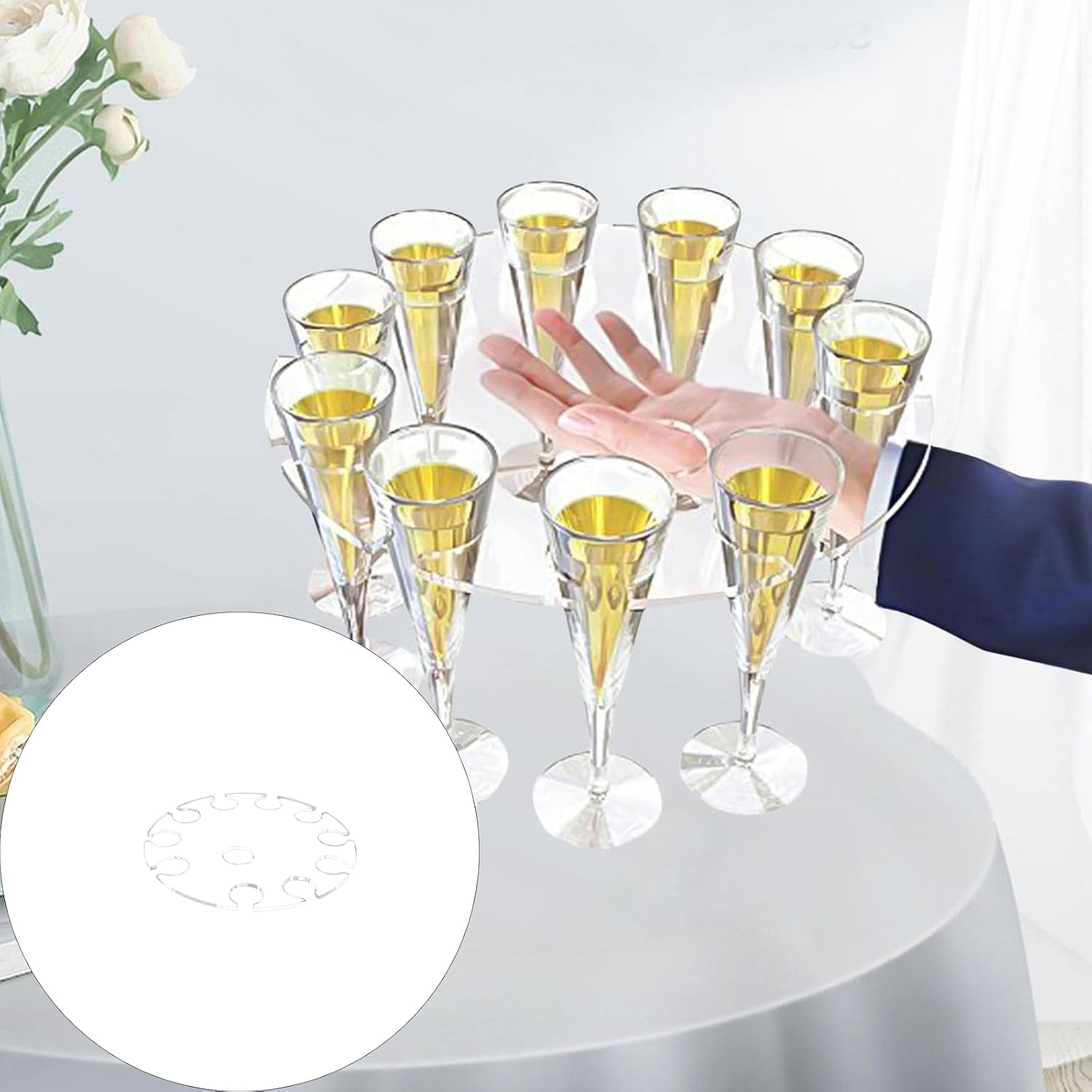 Glass Holder Acrylic 10 Slot Circular Serving Rack