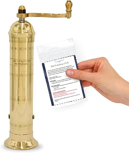 Miniatura 7 de Molinillo de café griego original, latón de 10.5 pulgadas, molinillo de café manual europeo, recargable, con paño de pulido