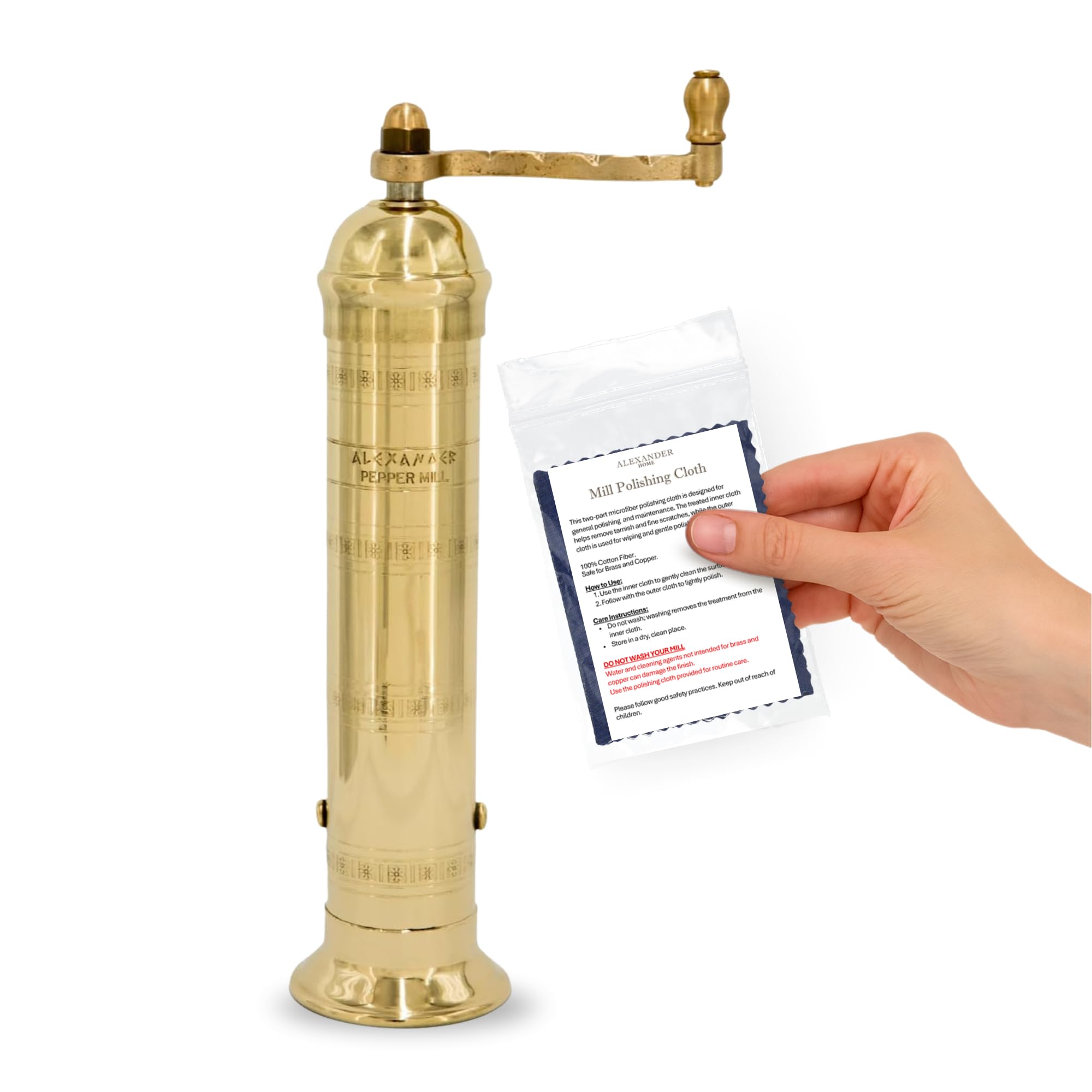 The Original Greek Pepper Mill 9 Inch Tall | European Pepper Mill Grinder with Crank Handle | Manual Pepper Grinder | Peppercorns Refillable - Brass