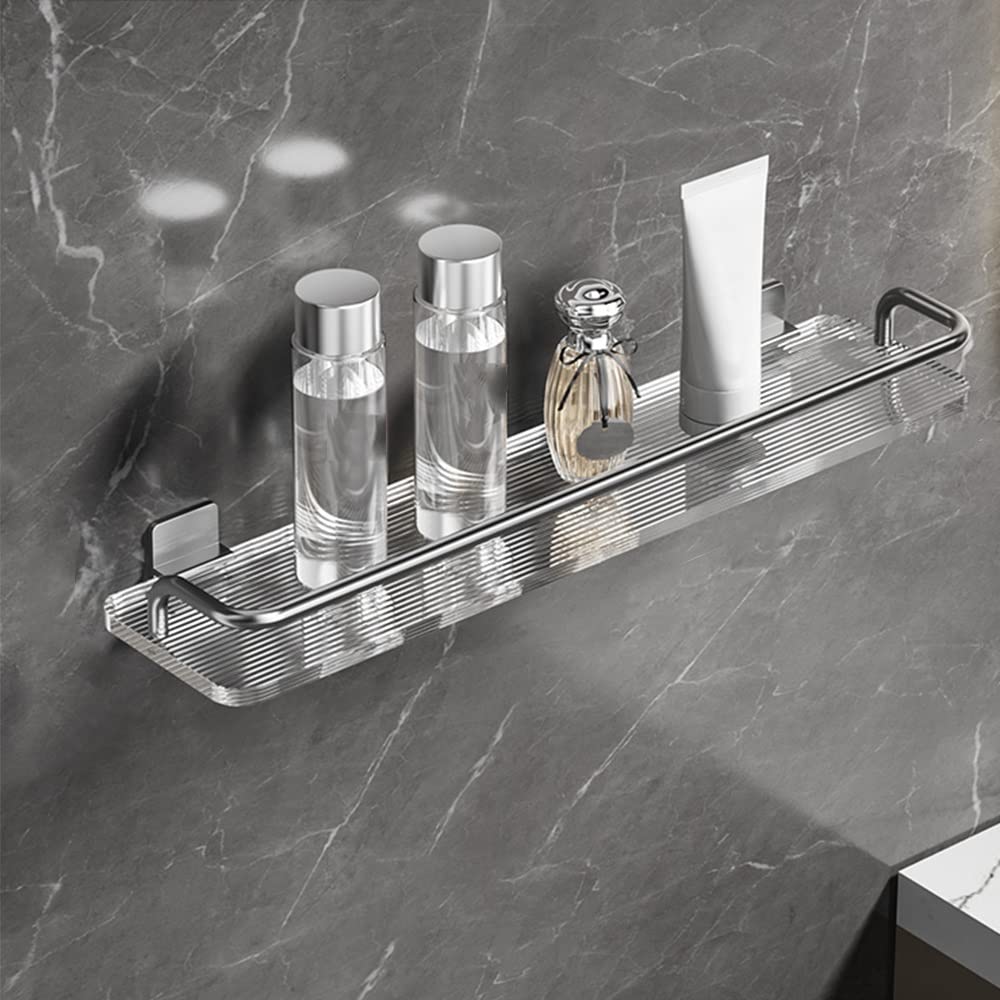 DJVHSRI No Drill Shower Caddy - Gray Acrylic Floating Shelf with Towel Holder 2-Tier Bathtub Nizer Wall-Mounted Shampoo