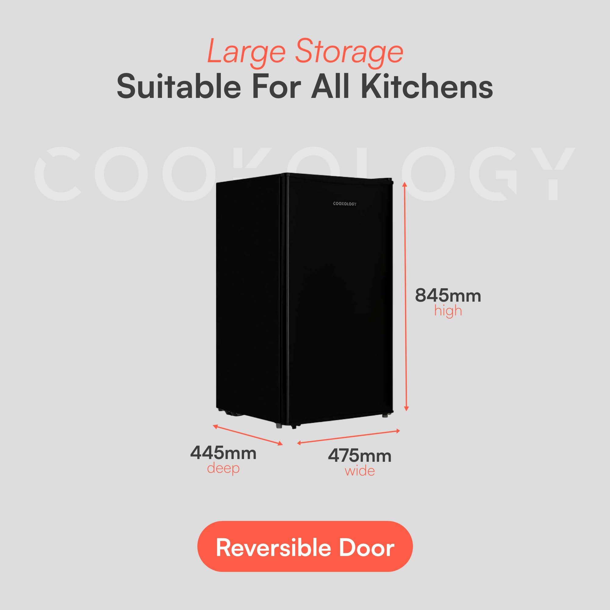 Cookology UCIB80 Under Counter Freestanding Fridge in Black - 80 Litre Capacity - Adjustable Temperature Control & Legs - Reversible Door and Ice Box — view 4