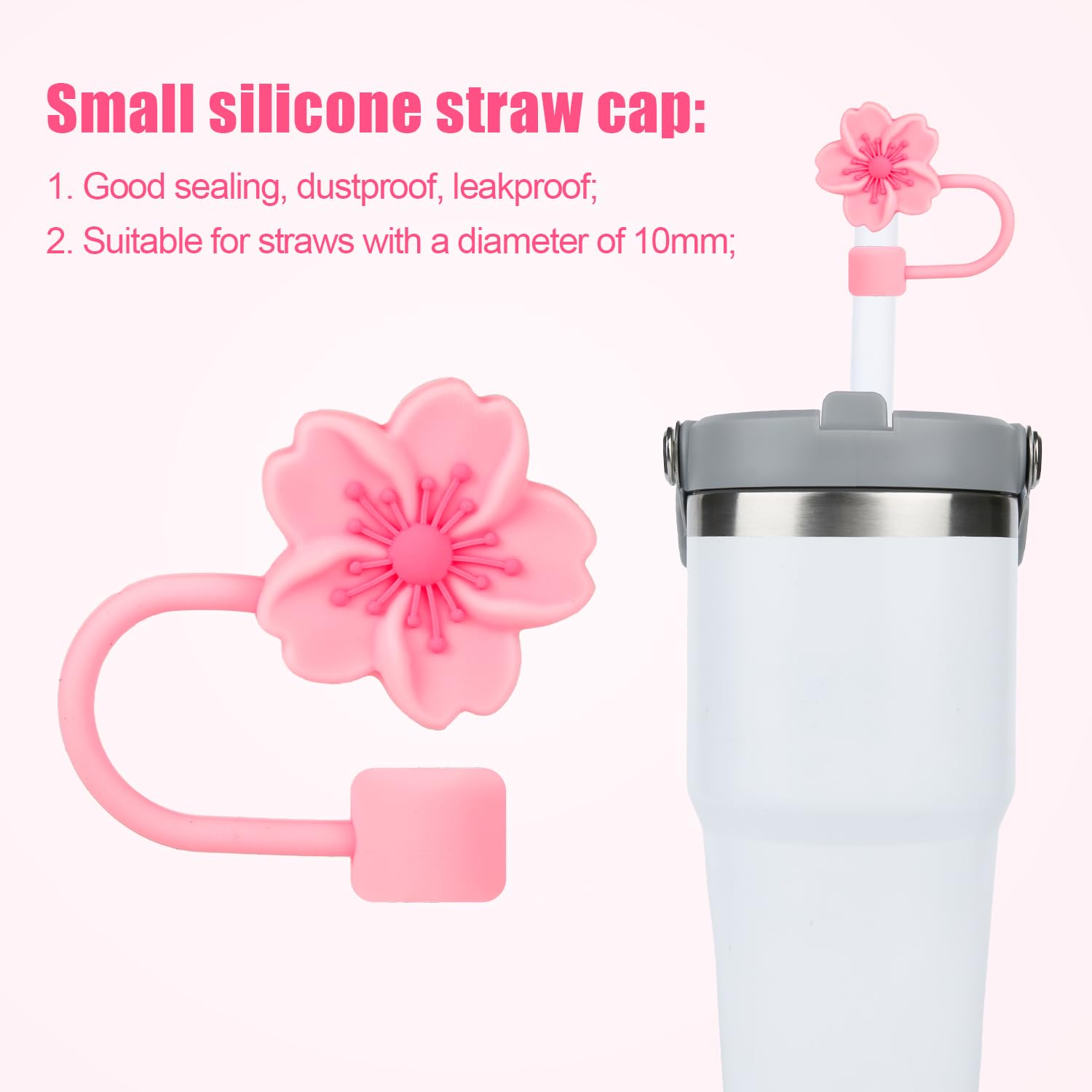 Red Cherries Silicone Straw Covers For 10mm Straws - Cute Stanley Cup Accessories & Tumbler Toppers - Leak Proof Caps