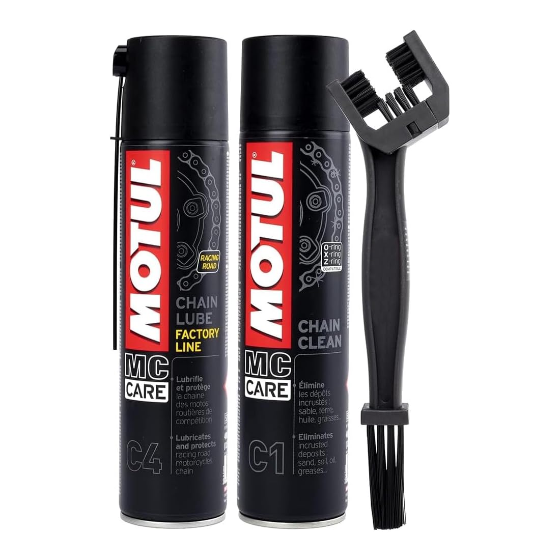 Kit detergente lubrificante per catena Motul C4 400 ml + C1 400 ml + spazzola per la pulizia della catena