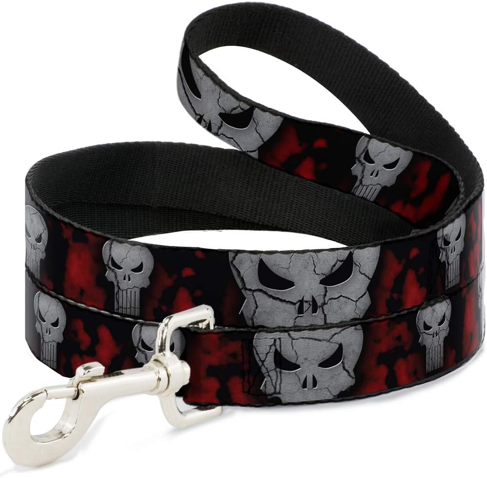 Buckle-Down Pet Leash - Stone Punisher Logo4 Scattered Black/Red/Gray - 4 Feet Long - 1.5" Wide