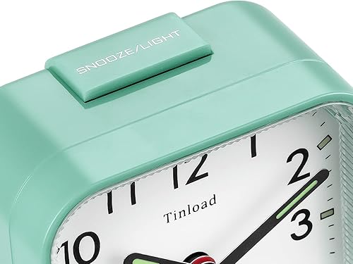 Miniatura 3 de Reloj despertador analógico pequeño con pilas, silencioso, sin tictac, sonidos de pitido ascendente, repetición, funciones de luz (verde menta)