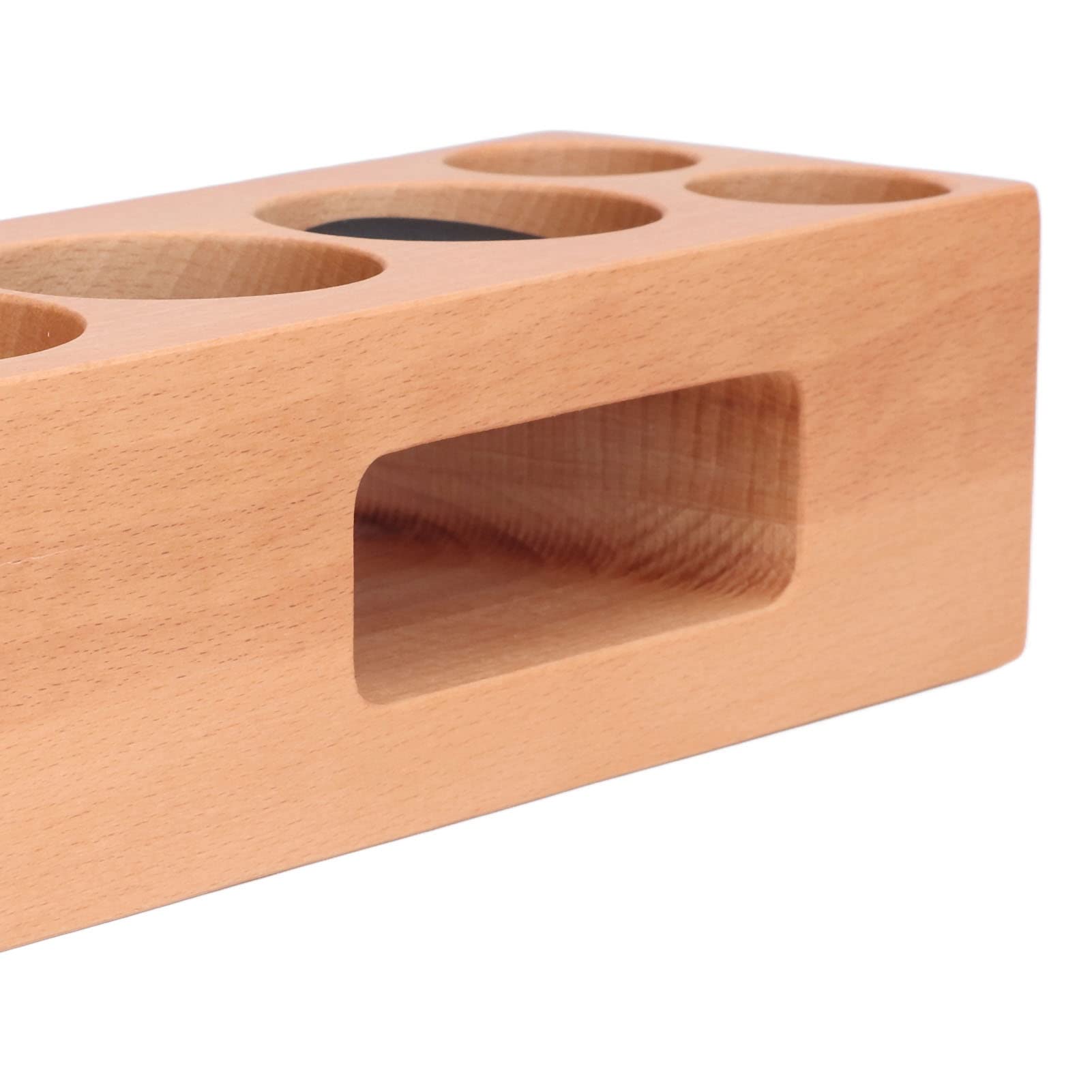 Soporte para prensa de café de madera, base de madera para prensa de café con ranura para tarjeta y base antideslizante para mango de máquina de espresso de 2,3 pulgadas, estación