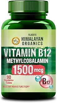 Vlado's Himalayan Organics Methylcobalamin Vitamin B12 1500mcg Supplement for Men & Women - 90 Veg Tablets