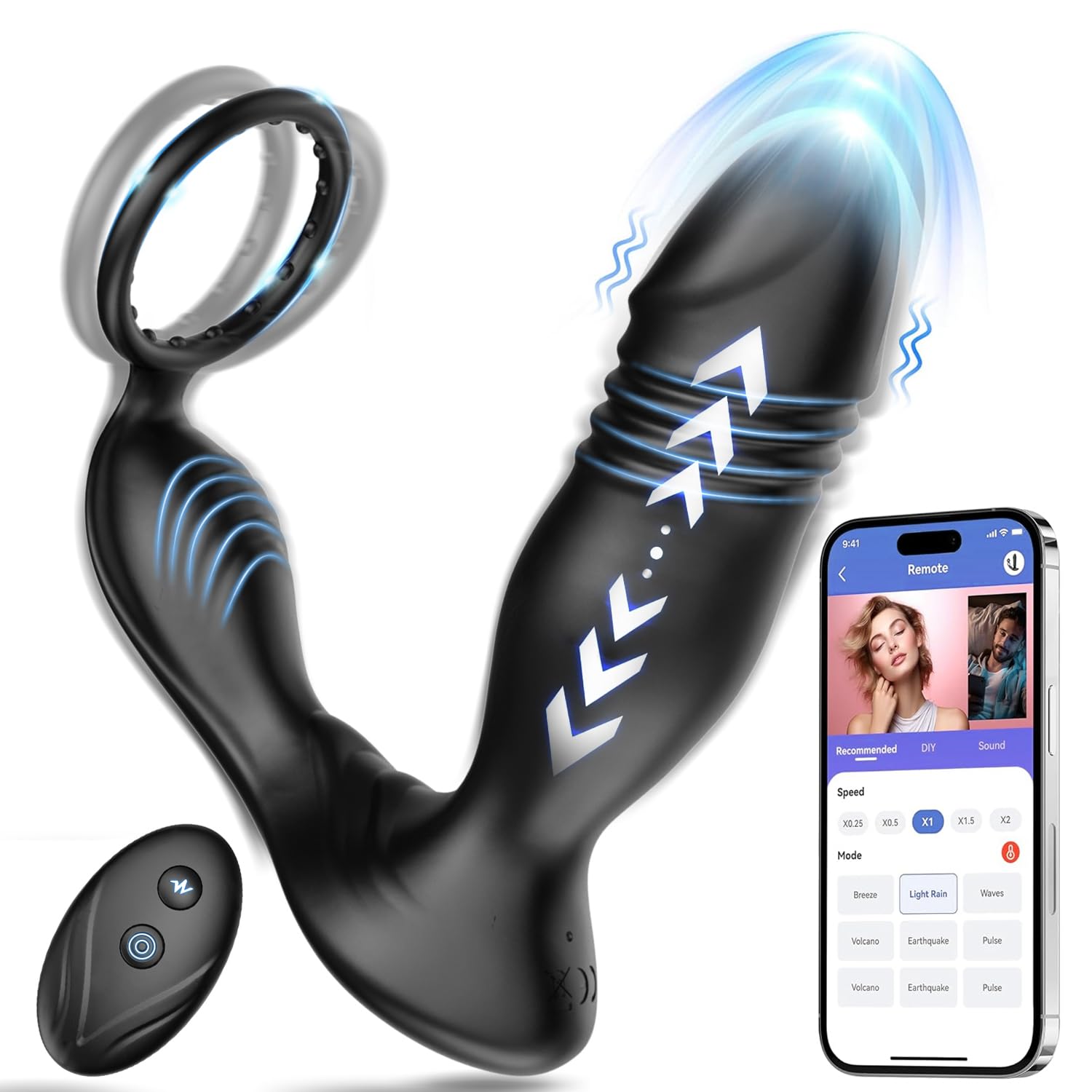 JOURLOVE Vibrador de Próstata Version del mando a distancia Hombre Vibradrador Sexo Anal Vibrador,Estimùlador prostata Juguetes Sexuales Anales Masculinos 9 * 9 modos USB Recharge