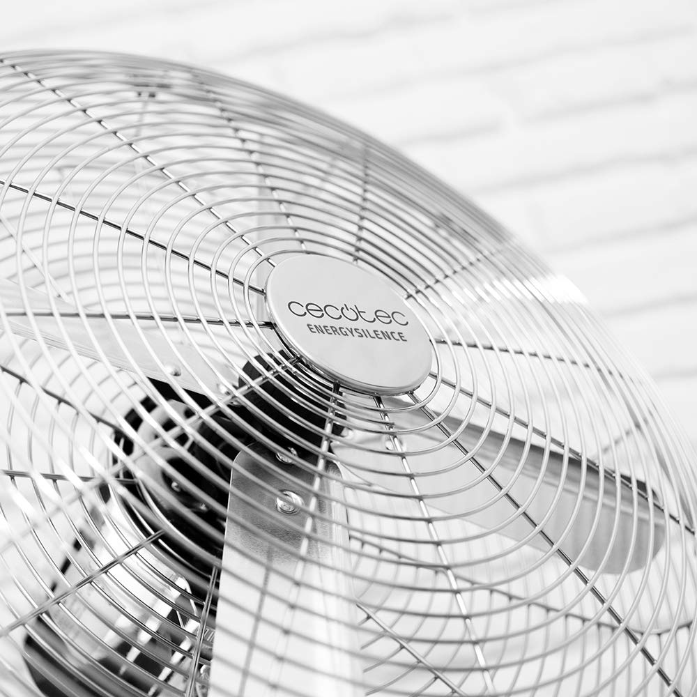 Cecotec Ventilateur sur pied EnergySilence 620 Retrostyle. 50 W, finition chromée, 16" de diamètre avec 4 pales, 3 vitesses, oscillation, hauteur réglable, sécurité maximale