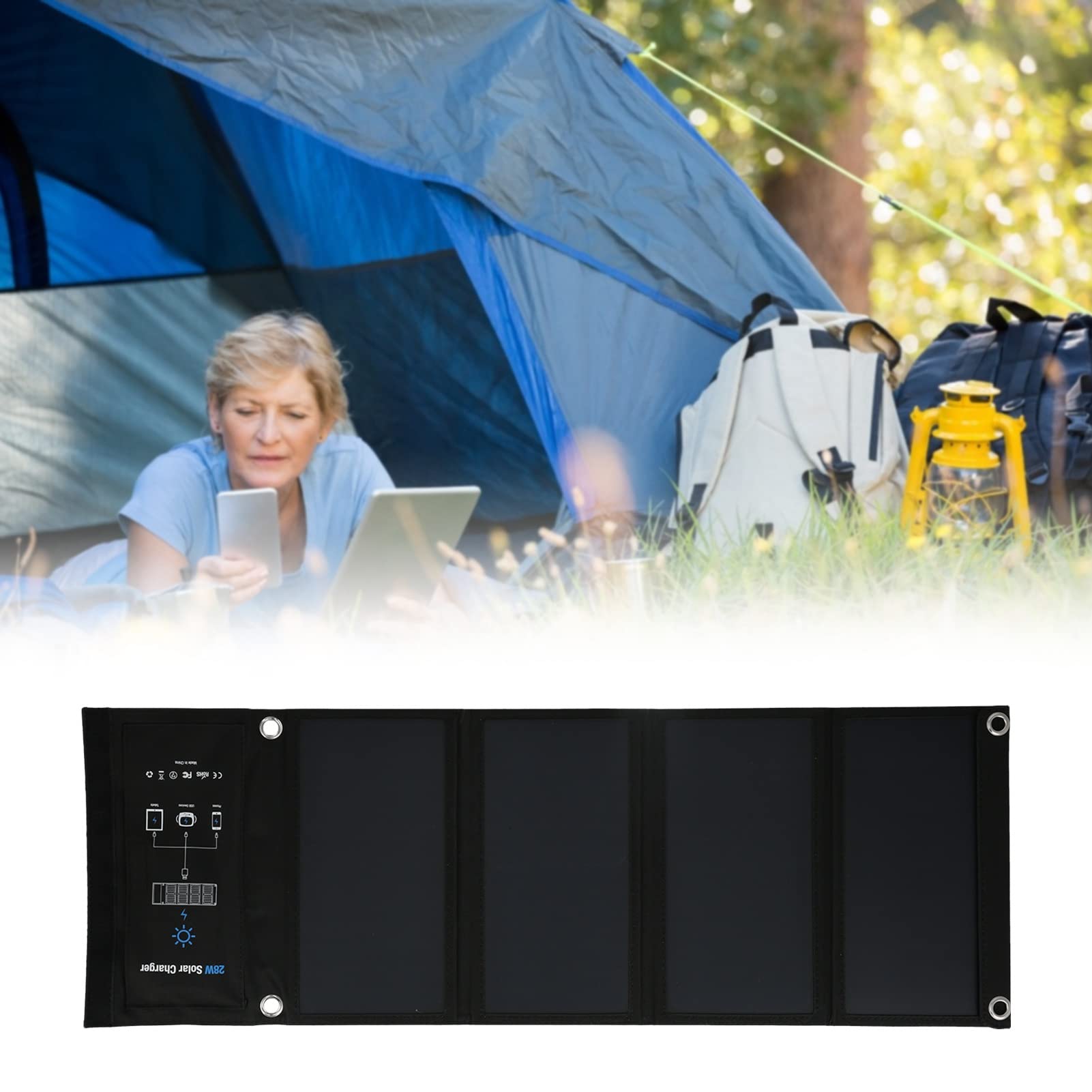 Panel de Cargador Solar DC 5V 28W Panel de Cargador de teléfono Solar Plegable portátil para teléfonos móviles Camping y Viajes