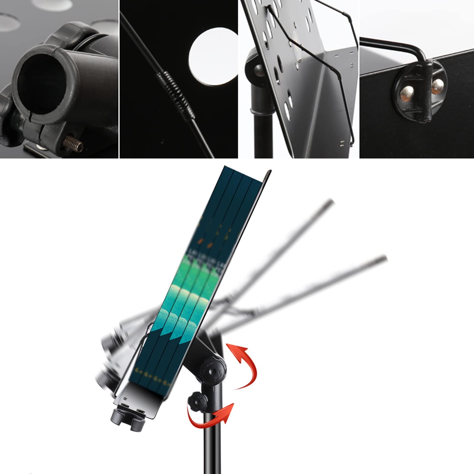 HJXGQJM Atril for Partitura Plegable Portátil Musica Metalico Soporte De Ajustables con Bolsa De Transporte, Atril for Música Orquestal,Negro Soporte for Trípode(Noir)