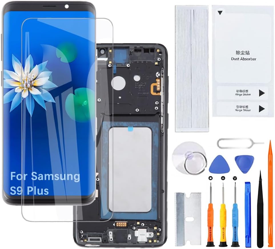 Display Screen for Samsung Galaxy S9 Plus TFT G965F G965U G965W LCD Screen Replacement Assembly Kit(Black with Frame,Not Curved Screen)