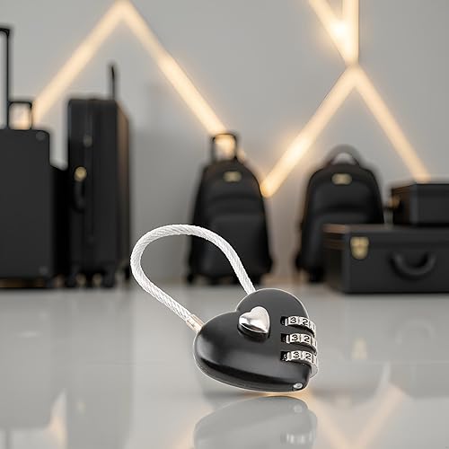 Miniatura 5 de Cerradura de código en forma de corazón negro, tamaño mini compacto con combinación de código de 3 dígitos para equipaje, mochila, joyero, candados