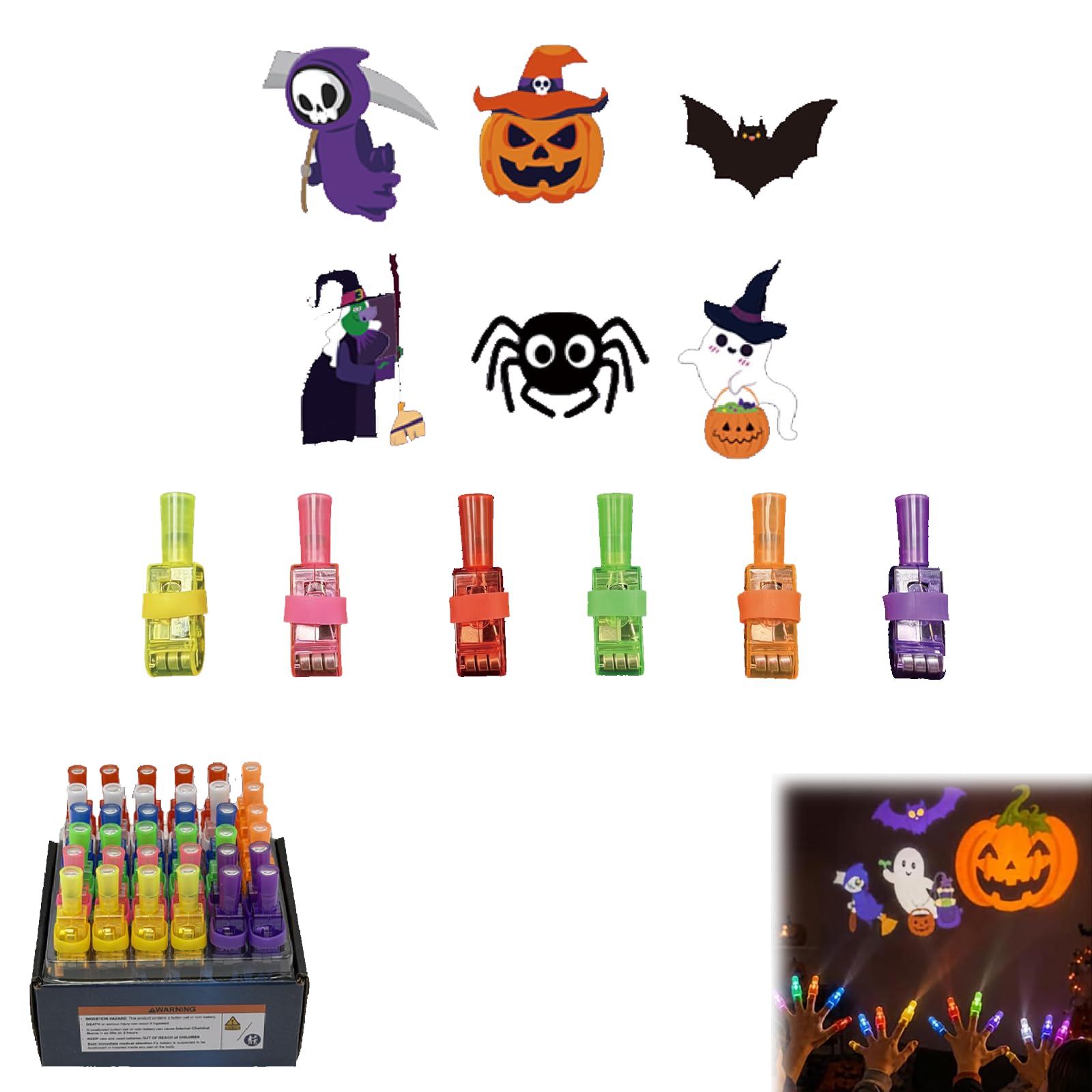 36 Pcs LED Finger Lights Toys – Glow in Dark Light Up Projector Fingers in Multiple Designs, Halloween & Christmas Party Bag Fillers, Goodie Bag Prizes, Classroom Rewards，Halloween,C