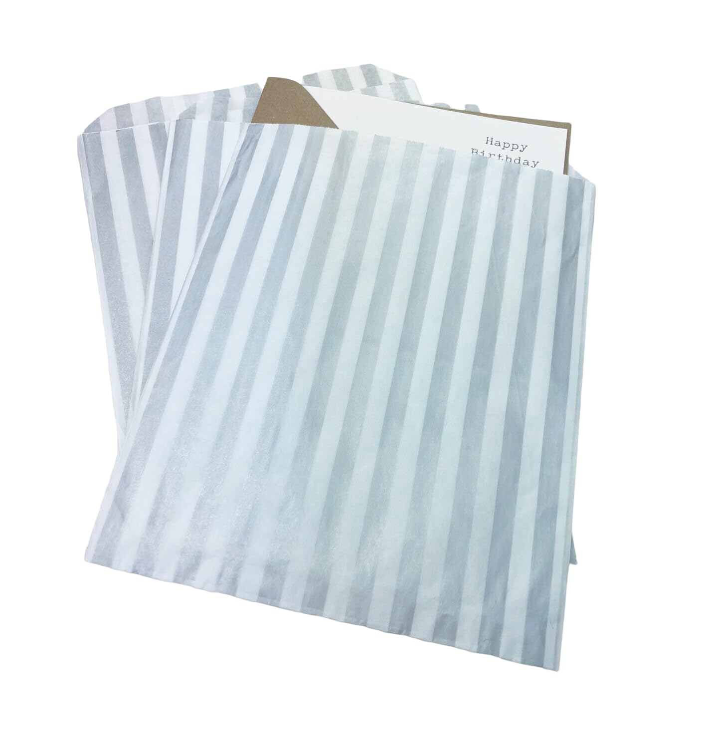 Candy Stripe Paper Sweet Bags | Silver | 7" x 9" / 175x225mm | Pack of 50 | Multipurpose Use for Sweets, Popcorn, Wedding Favours, Pick and Mix & Cookies!