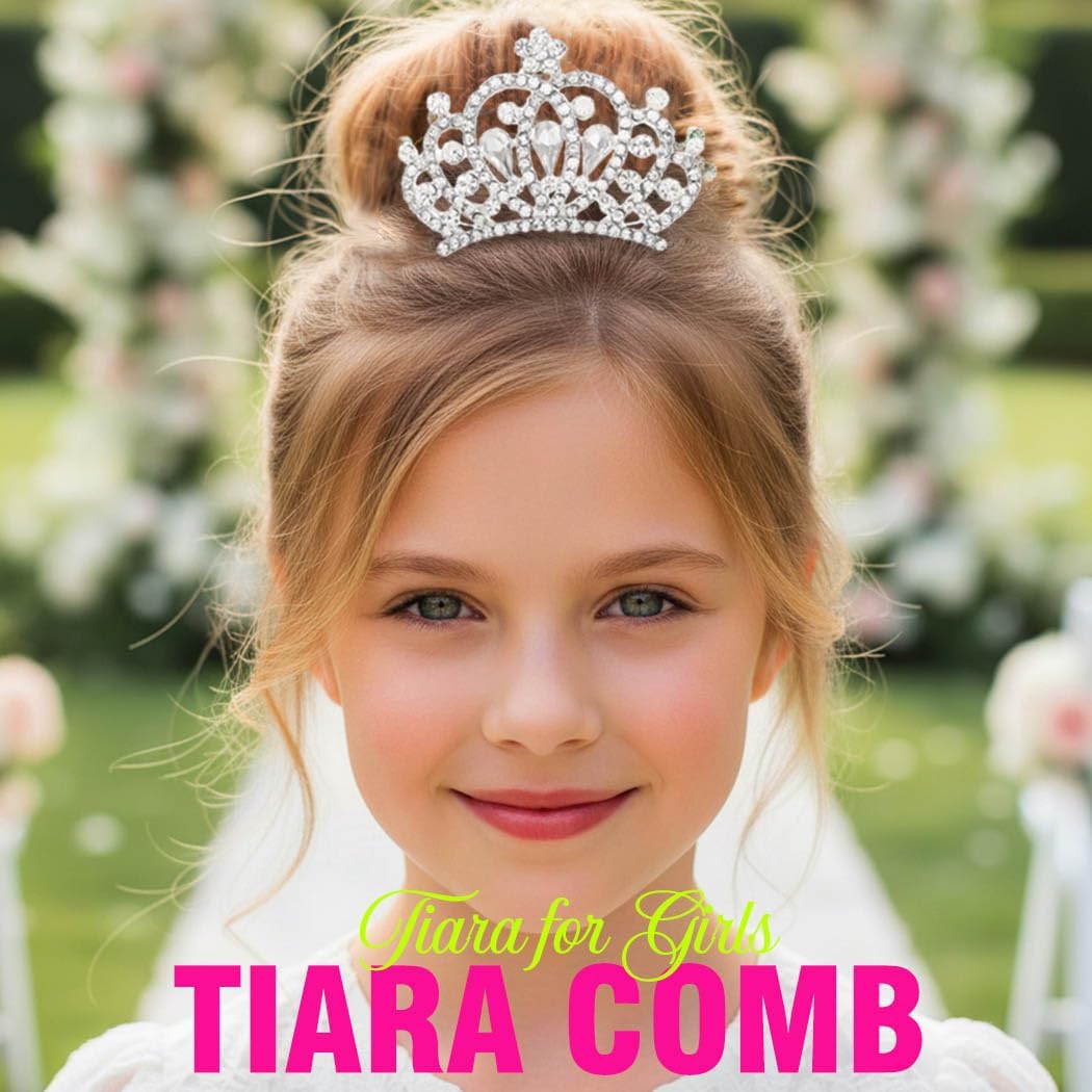 Kilshye Mini Tiara Comb Silver Small Tiara Hair Comb for Girls