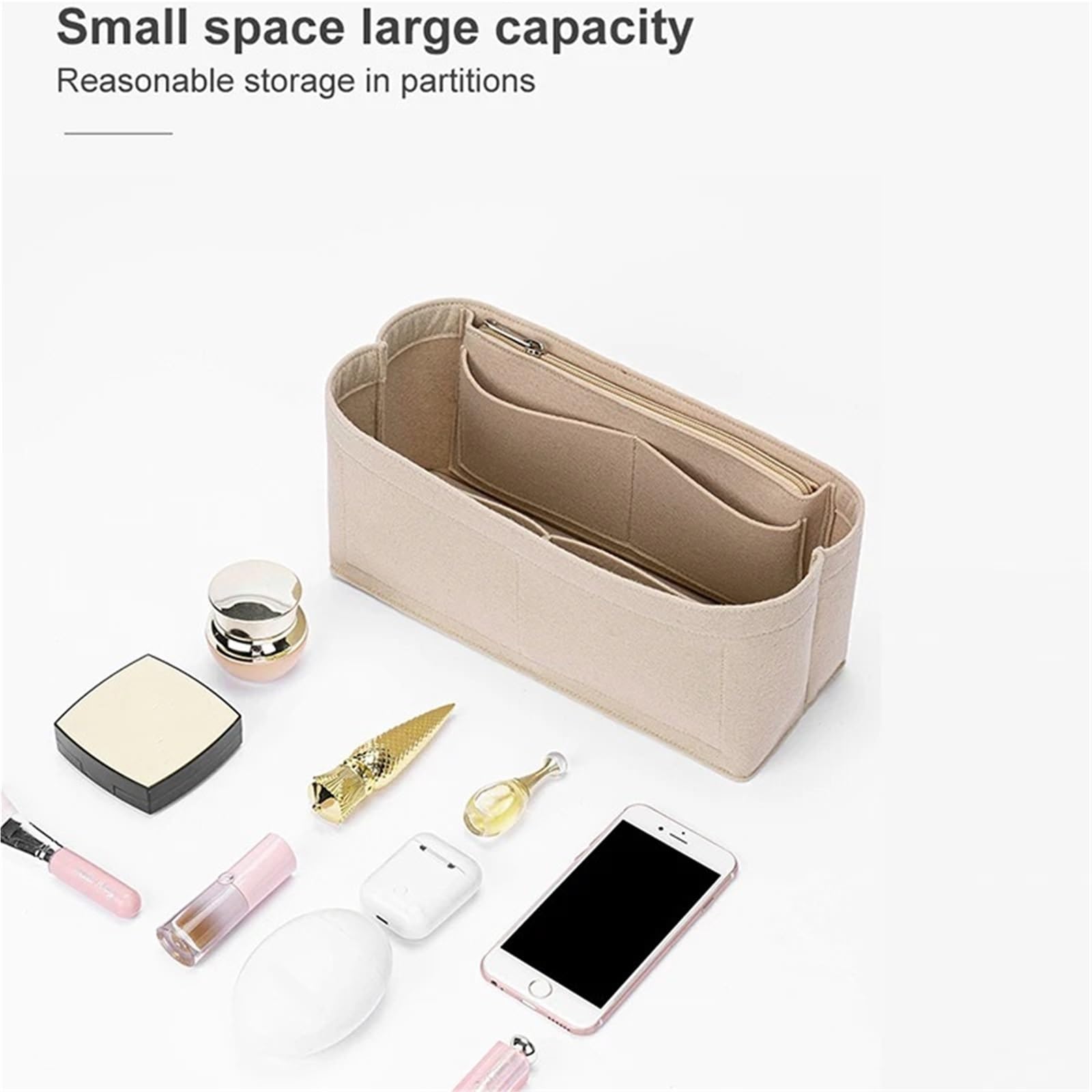 Inserto organizer in feltro per Garden party 30/36, organizer compatibile con borse Hermes(Beige,For Garden Party 30)