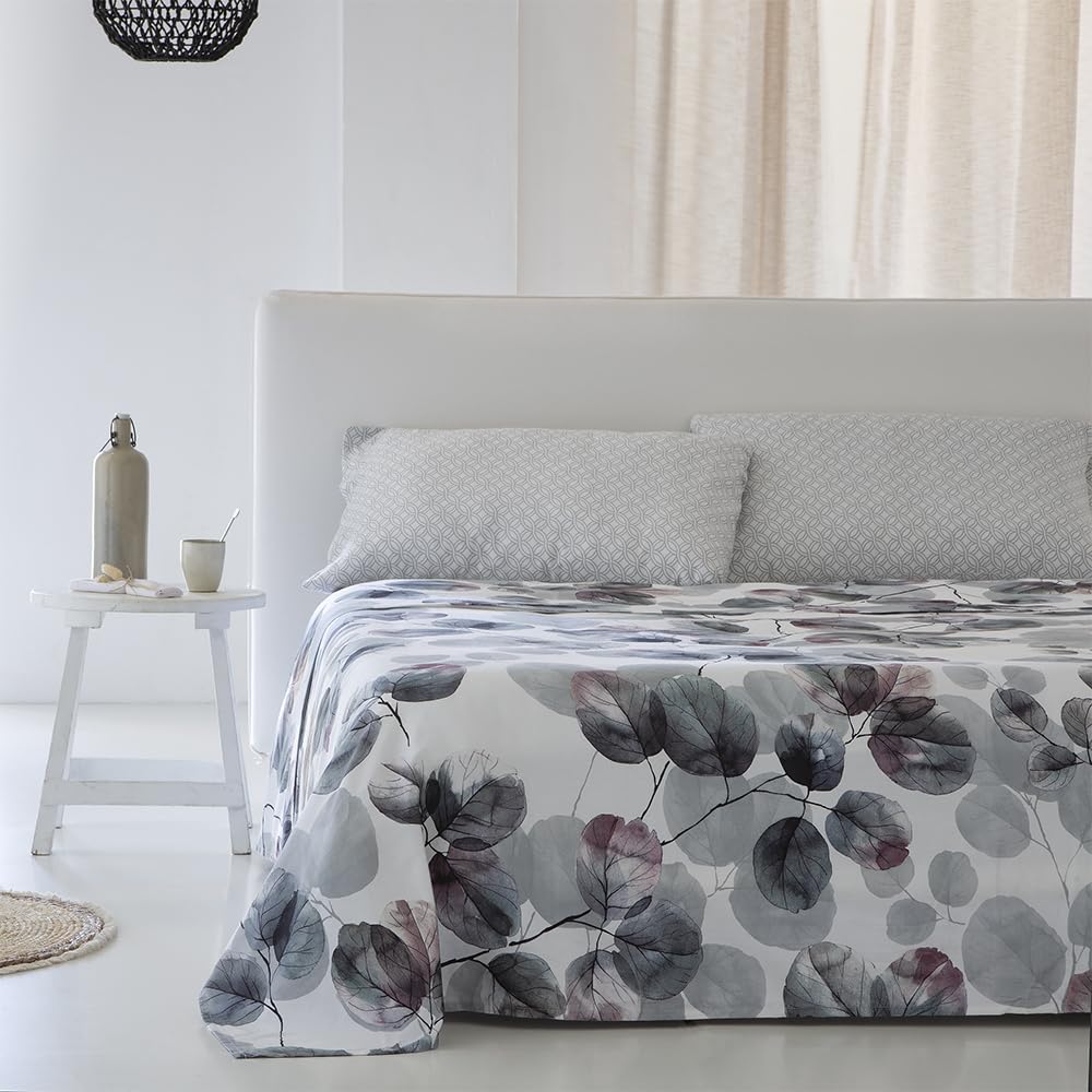 COTTON ARTean Juego sabanas Cama 150 SATÉN ALGODÓN 200 Hilos Lorna Gris | Incluye 4 piezas: encimera, bajera ajustable, 2 fundas de almohada. Certificado OEKO-TEX