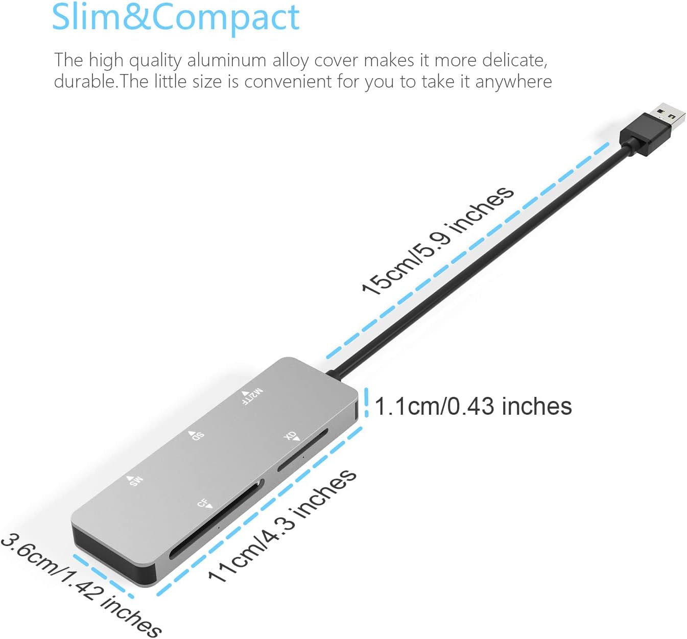 USB3.0 Card Reader, Cateck 6 in 1 Aluminum Card Reader, USB 3.0 (5Gps) High Speed TF/SD/MS/M2/XD/CF Memory Card Solt Combo Adapter, Compatible with Windows XP/Vista / 7/8 / 8.1/10, Mac OS, Linux,