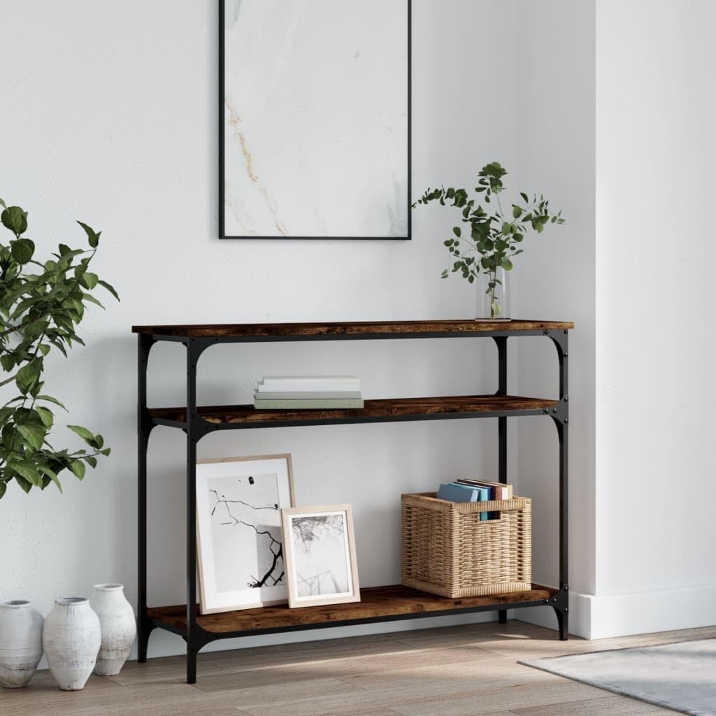 SXZenSpace Console Table Smoked Oak 100x29x75 cm Engineered Wood & Metal Frame Hallway Modern Elegance Sofa Side for Living Room Corridor Bedroom