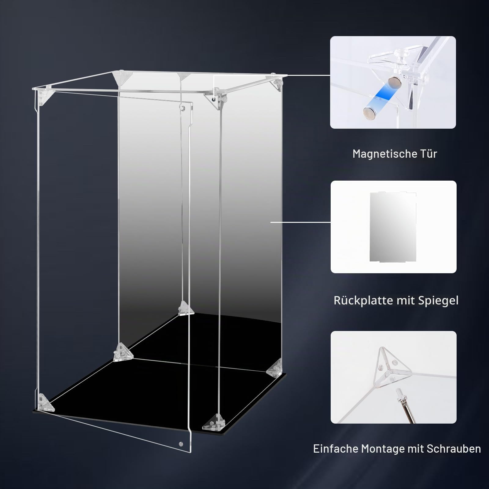 Acryl Vitrine, transparente Actionfiguren Vitrine mit verspiegelter Rückseite, staubdichter Schaukasten, Alternative Glasvitrine für Sammlerstücke, Figuren, Modelle, Spielzeug (30x30x40cm)
