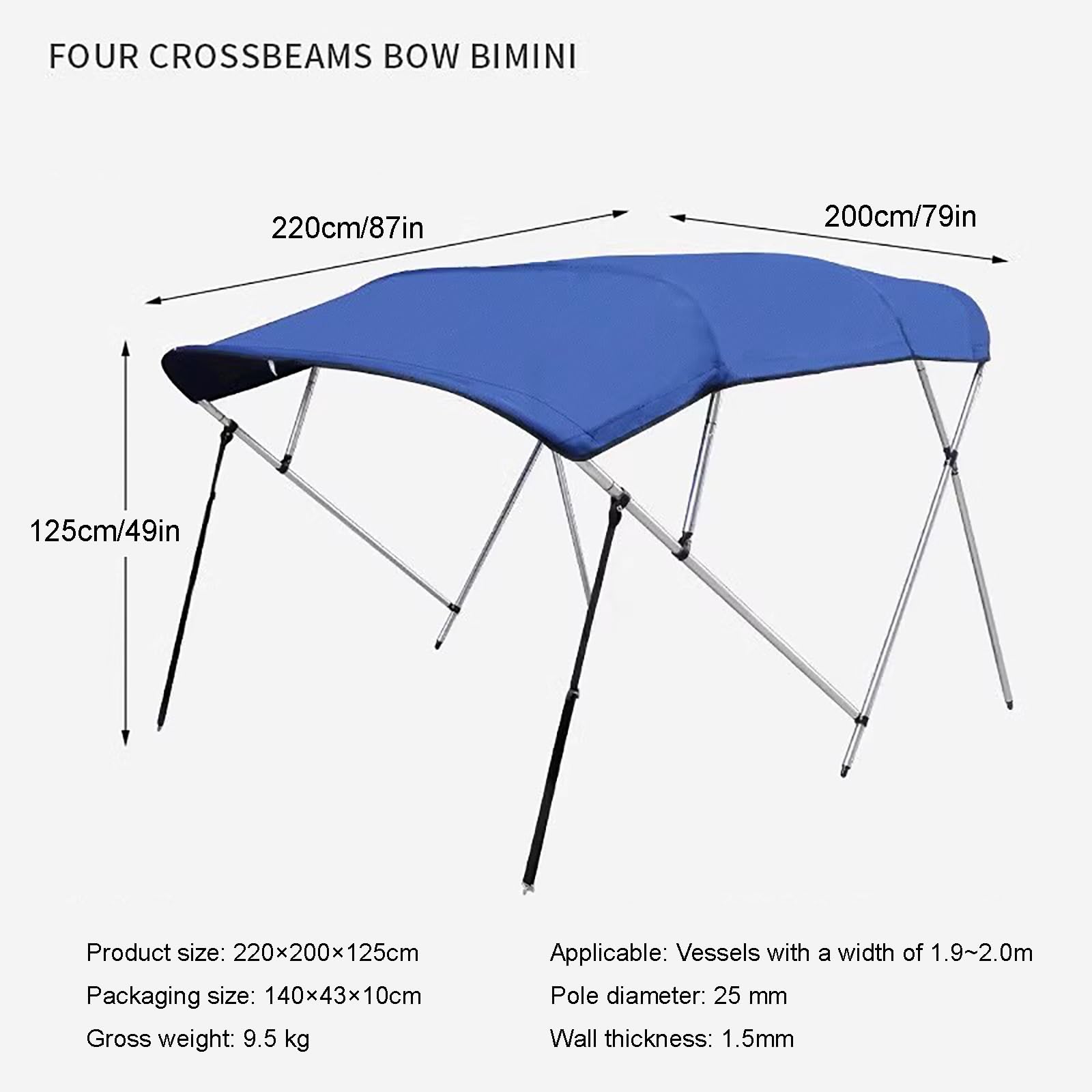 Bimini - Copertura di ricambio per barca, in tela resistente di grado marino, facile installazione, 214,4 x 124,4 x 180,3 - 219,8 cm