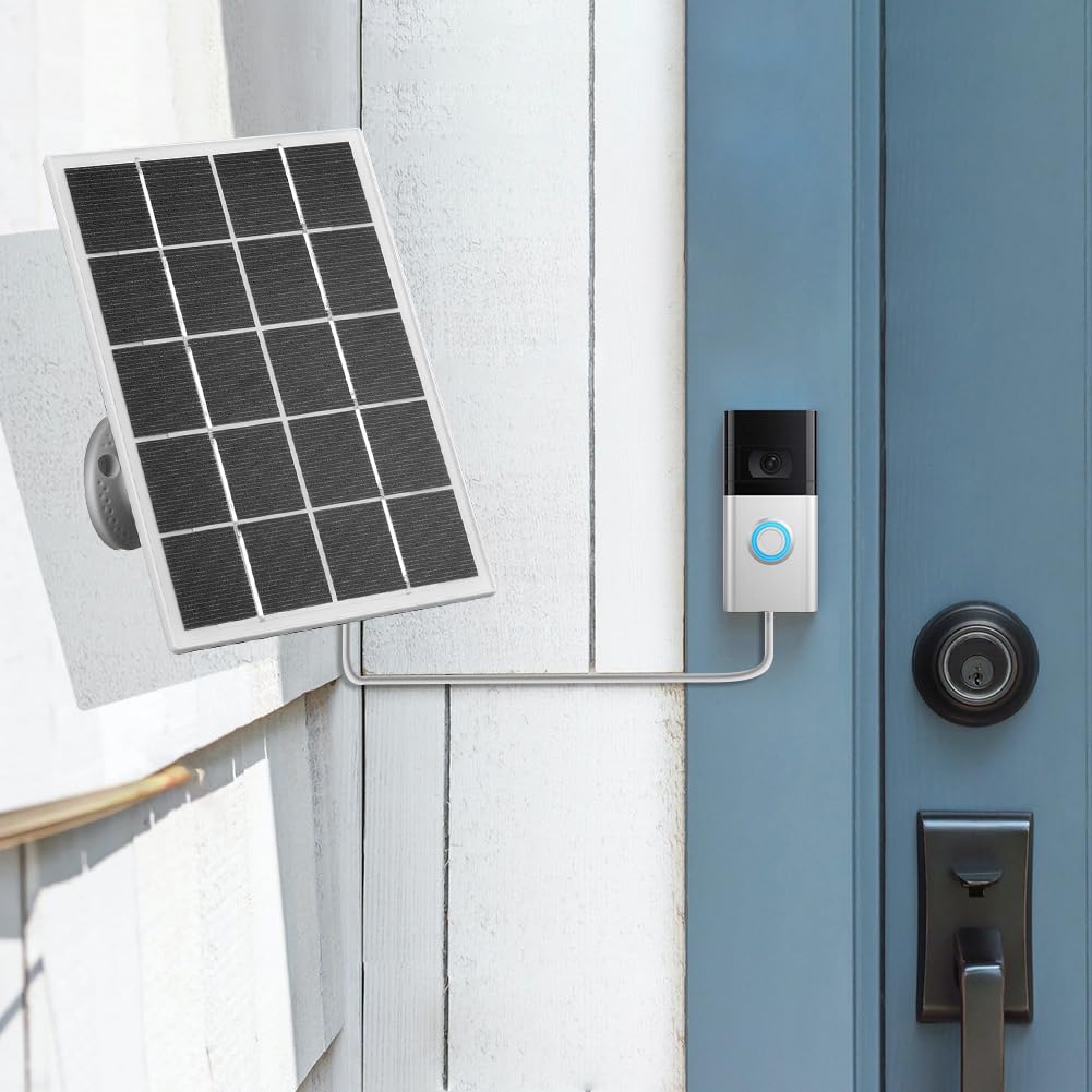 panele słoneczne, Panel słoneczny 20 W do ładowarki panelowej IP65 Kabel ładujący 9,8 stopy Zestaw paneli słonecznych Regulowany uchwyt ścienny 360° dzwonka wideo Ring 4/3/3 Plus/2(White)