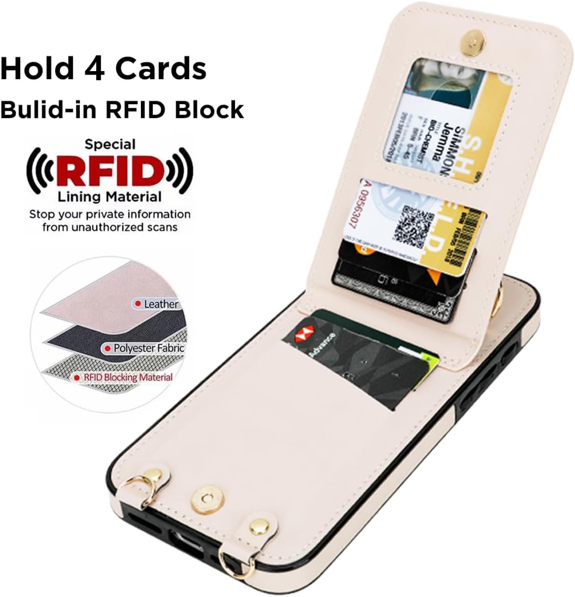 uCOLOR for iPhone 15 Pro Max Wallet Case with Card Holders for Women, Crossbody Zipper Protective Leather Case with Strap Wrist Ring RFID Protective 6.7" (Apricot Beige) image 3