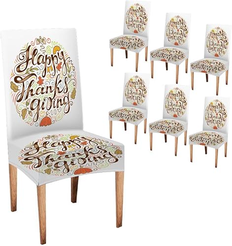 Juego de 6 fundas para sillas de comedor con texto en inglés Happy Fall, fundas elásticas para sillas de comedor, juego de 6, tarjeta de Acción de