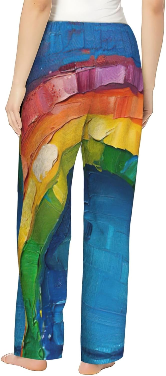 Small Rainbow Print Fashion Cozy Womens Flannel Pajama Pants,Perfect For Christmas And Everyday Wear