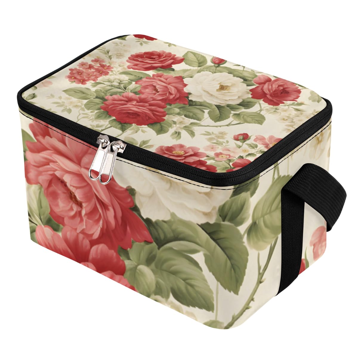GzLeyigou Lunch Bags for Women Men 9 Cans,Roses Hot & Cold Food Delivery Bag Insulated Grocery Bag Insulated Lunch Box Blossom Flower Cooler Bag for Office Work Picnic Beach