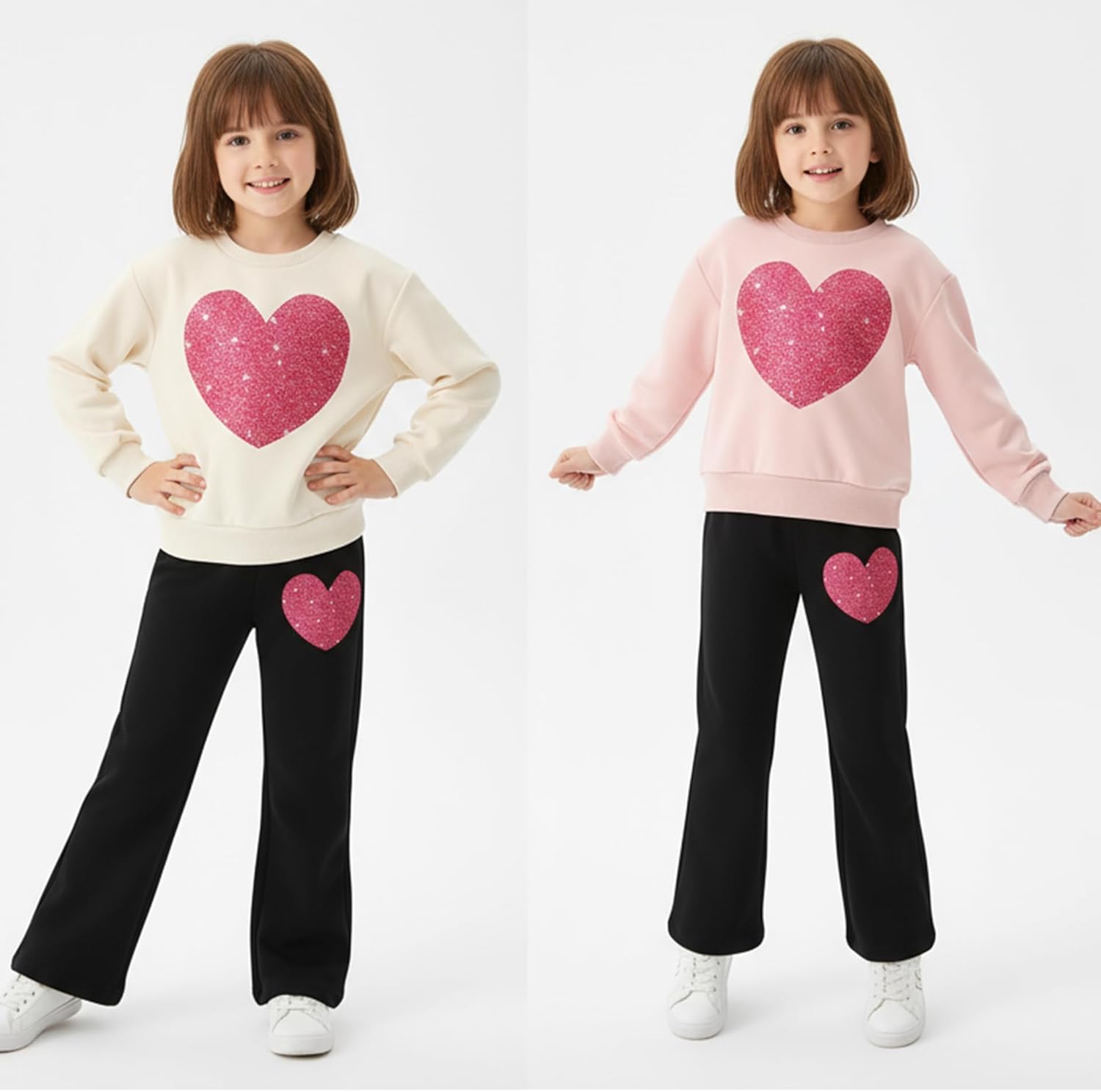 Kids Toddler Girl Clothes 4 Pieces Heart Graphic Print Top + Flared Pants Fall Winter Clothing Set 3-12Y - Image 6