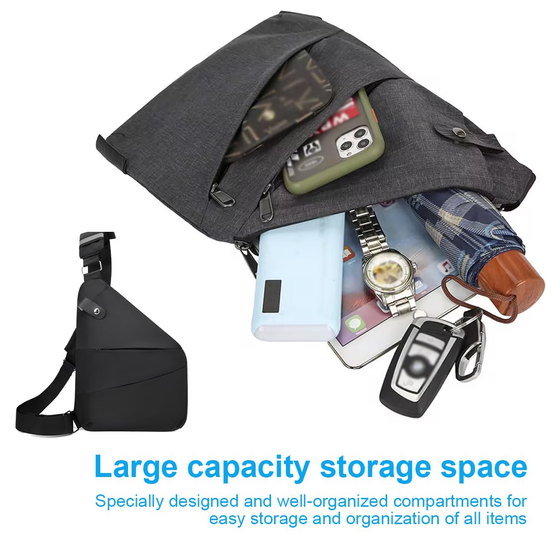 1 Pcs Zaino Monospalla Uomo Donna Marsupio Hiking Borsa Spalla Palestra Tracolla Borsello Zainetto Sportivo Trekking Ciclismo Viaggio Sling Bag Nero