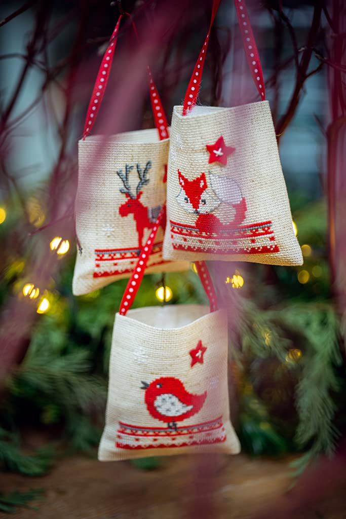 Vevaco Kits De Punto De Cruz Contado Bolsas Aromáticas DIY Creativo Set REGALO ANIMALES DE NAVIDAD JUEGO DE 3 Manualidades Bordar Kit Principiantes Decoration Hogar Regalo ca. 9 x 9 cm Cross Stitch