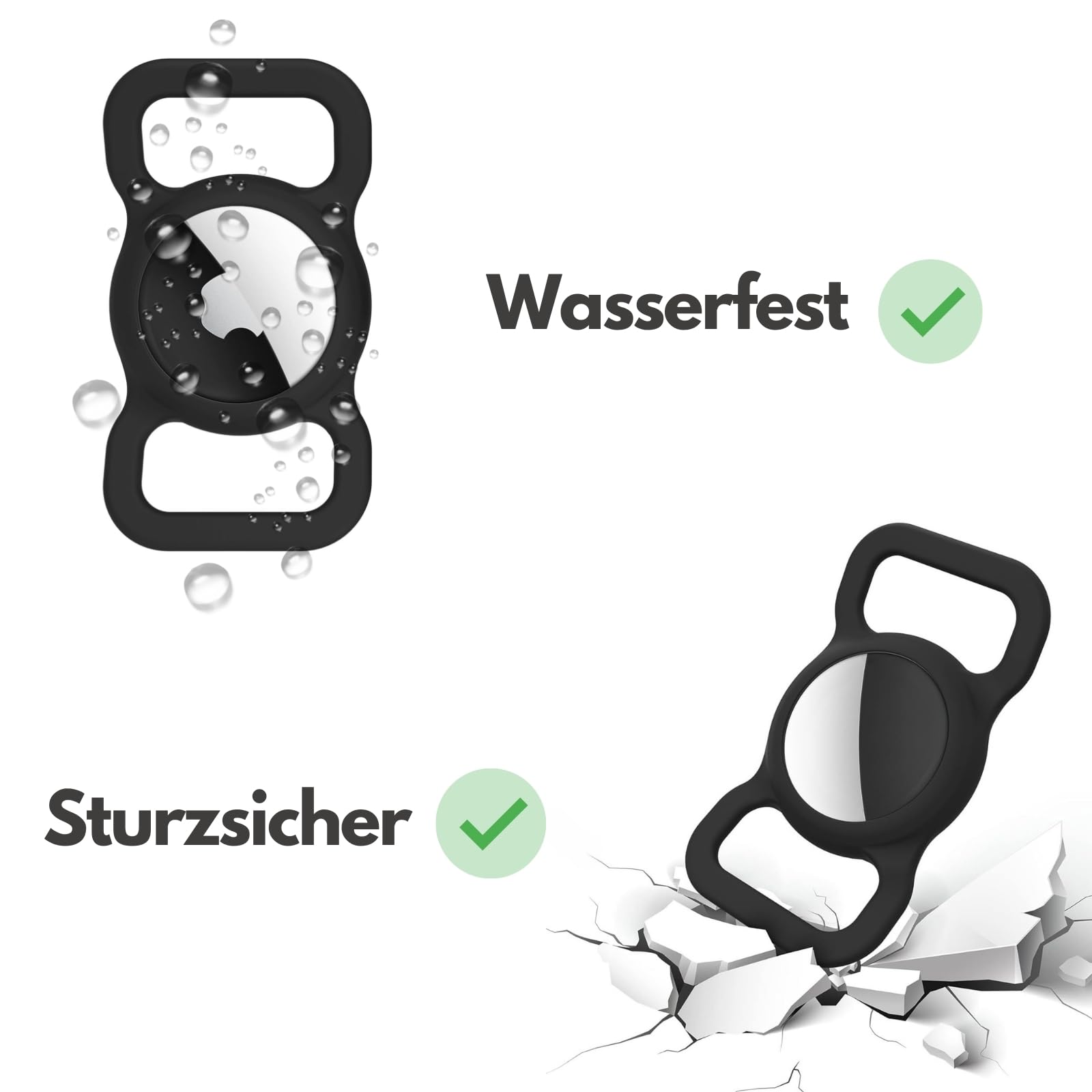 Hundehalsband Halter für AirTag - Hülle GPS Tracker für Haustiere - Silikon Anti-Lost Hund Katze Halsband Schutzhülle Airtags - Klein und Kompakt (Schwarz)