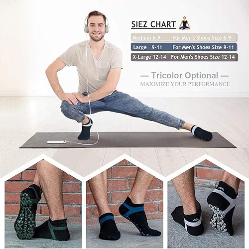 Miniatura 2 de Muezna Calcetines de yoga antideslizantes para hombre, para pilates, barras, Bikram Fitness Hospital con puños