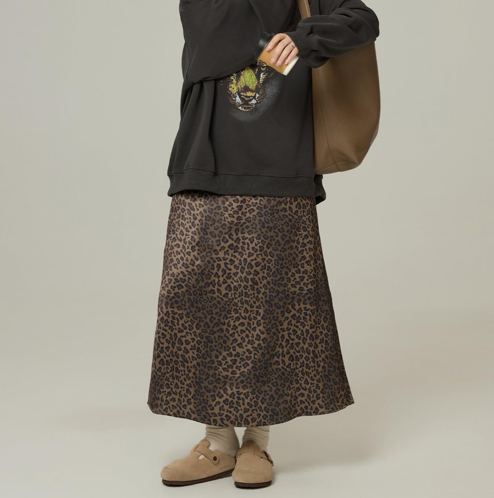Jupe À Imprimé Léopard Pour Femmes Taille Haute Décontracté Coupe Ample Grande Taille Longue Style Y2K Jupes Légères En A
