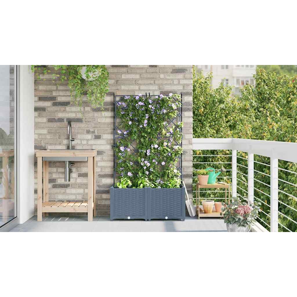 Nowoczesna donica ogrodowa 2 sztuki jasnoszary 80x40x143 cm z trelisem na taras balkon odporna na warunki atmosferyczne łatwy montaż plastik