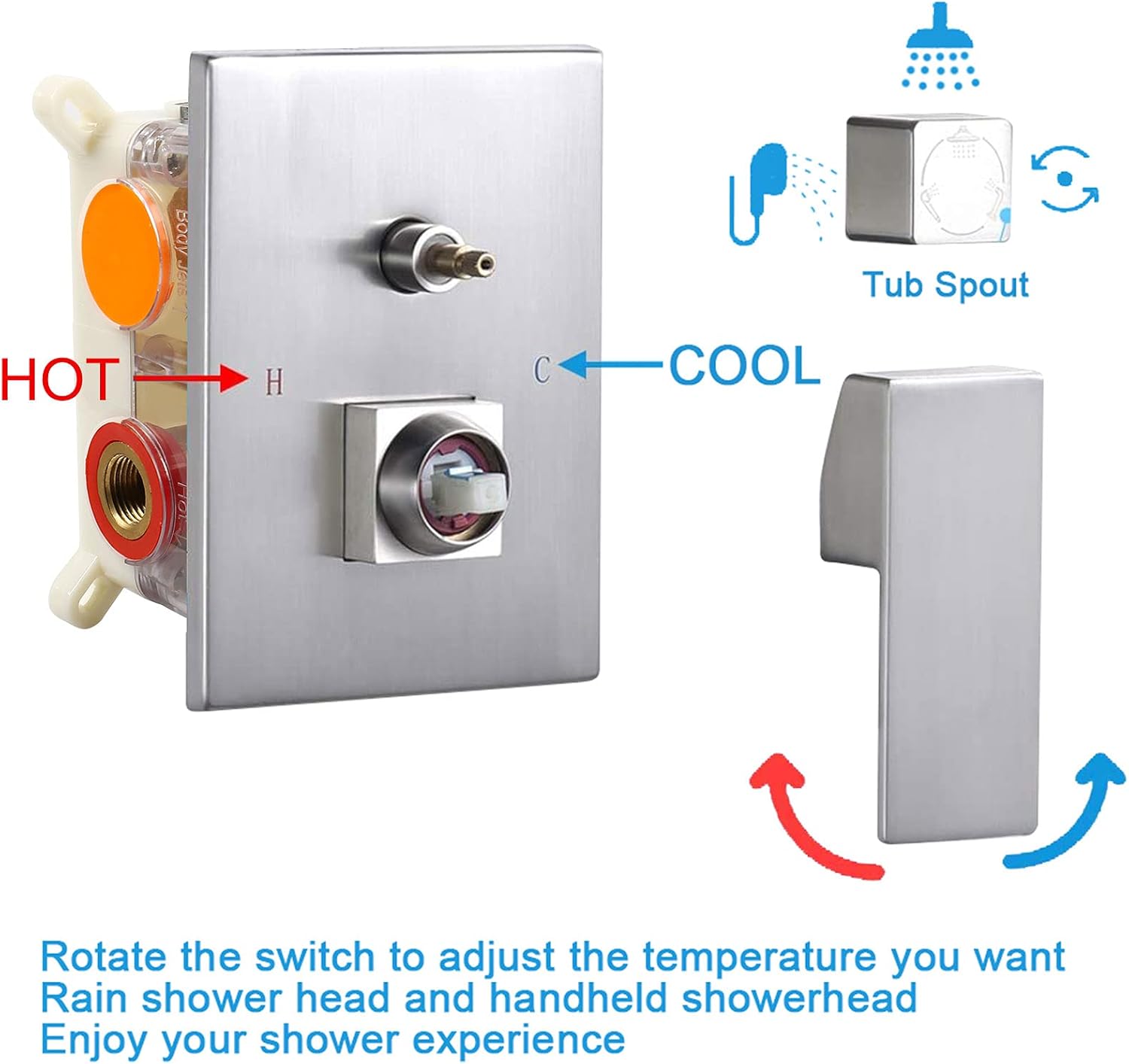 Super Brands 12 Inches Bathroom Rain Shower Combo Set, Wall Mounted Luxury Rainfall Shower Head System with Rough-in Valve Body and Trim (12 Inch, Brushed Nickel)