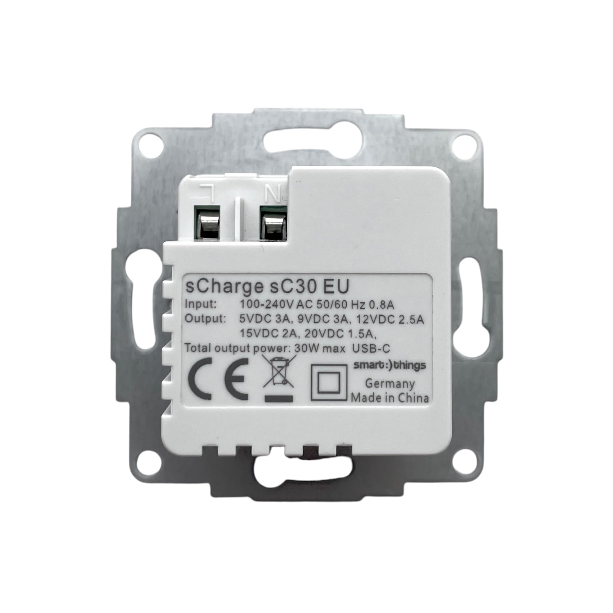Smart Things SC20-EU 20W USB-C Unterputz Netzteil mit 25cm Kabel | Ladegerät für Smartphone & Tablet, passt in Standard-Hohlraumdosen ab 50mm, ideal für Smarthome-Systeme, 100-240V Input