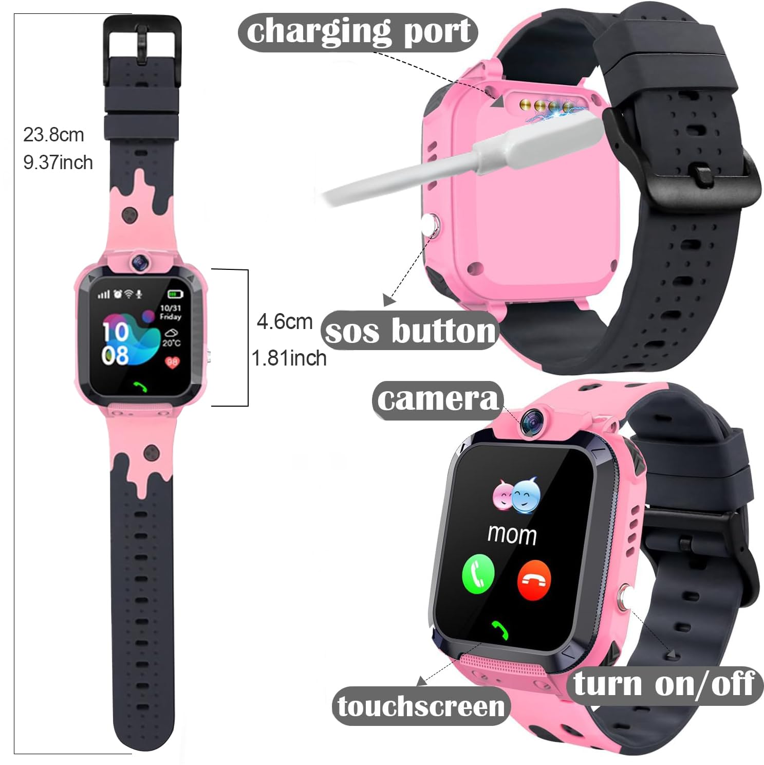 Reloj Inteligente Niños con Llamand Bidireccional, SOS, Calculadora, Alarma, Cámara, Juegos Reloj Inteligente de Moda para Niños de 4 a 12 Años y Niñas Regalo (Rosa)