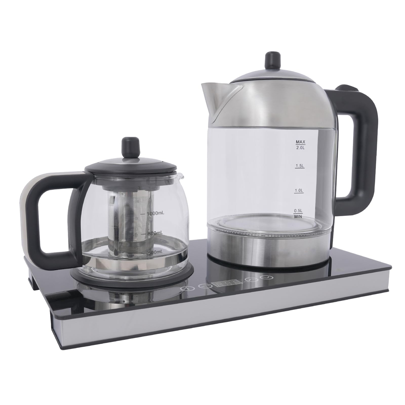 Hervidor eléctrico de 1500 W, multifunción, tetera con pantalla táctil | 2L (hervidor de agua) 1 L (tetera), taza de tetera a presión con función de apagado automático, protección contra
