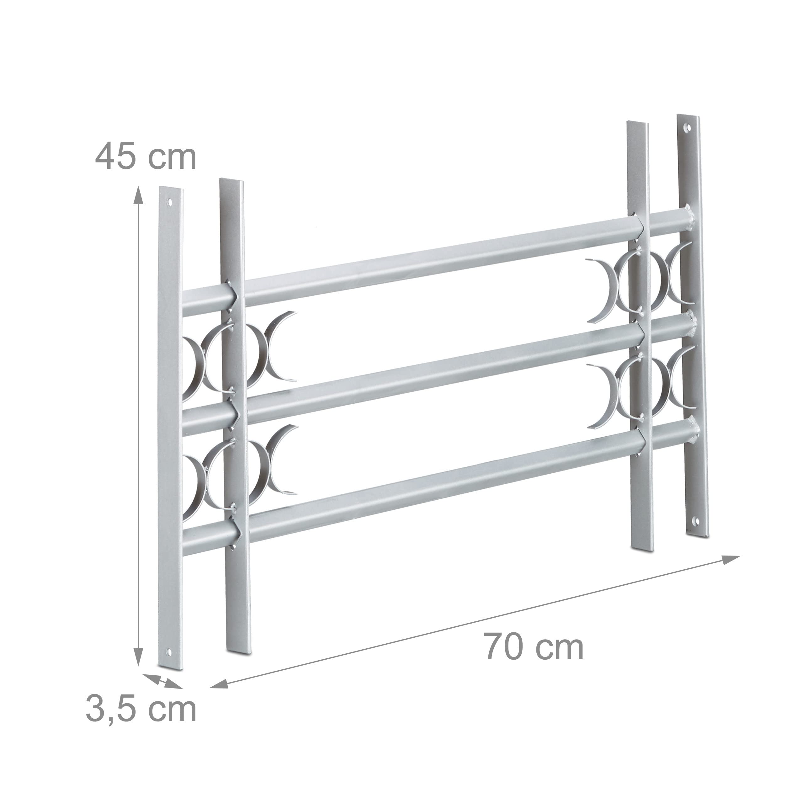 Relaxdays Fenstergitter Einbruchschutz, ausziehbar, für außen, Stahl, 450 x 700-1050 mm, Sicherheitsgitter, grau