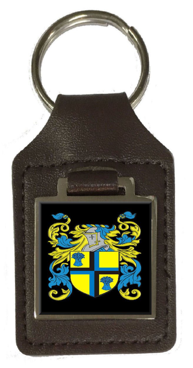 Irby - Llavero de Piel con Escudo de la Familia, diseño de Escudo de Armas, Color marrón