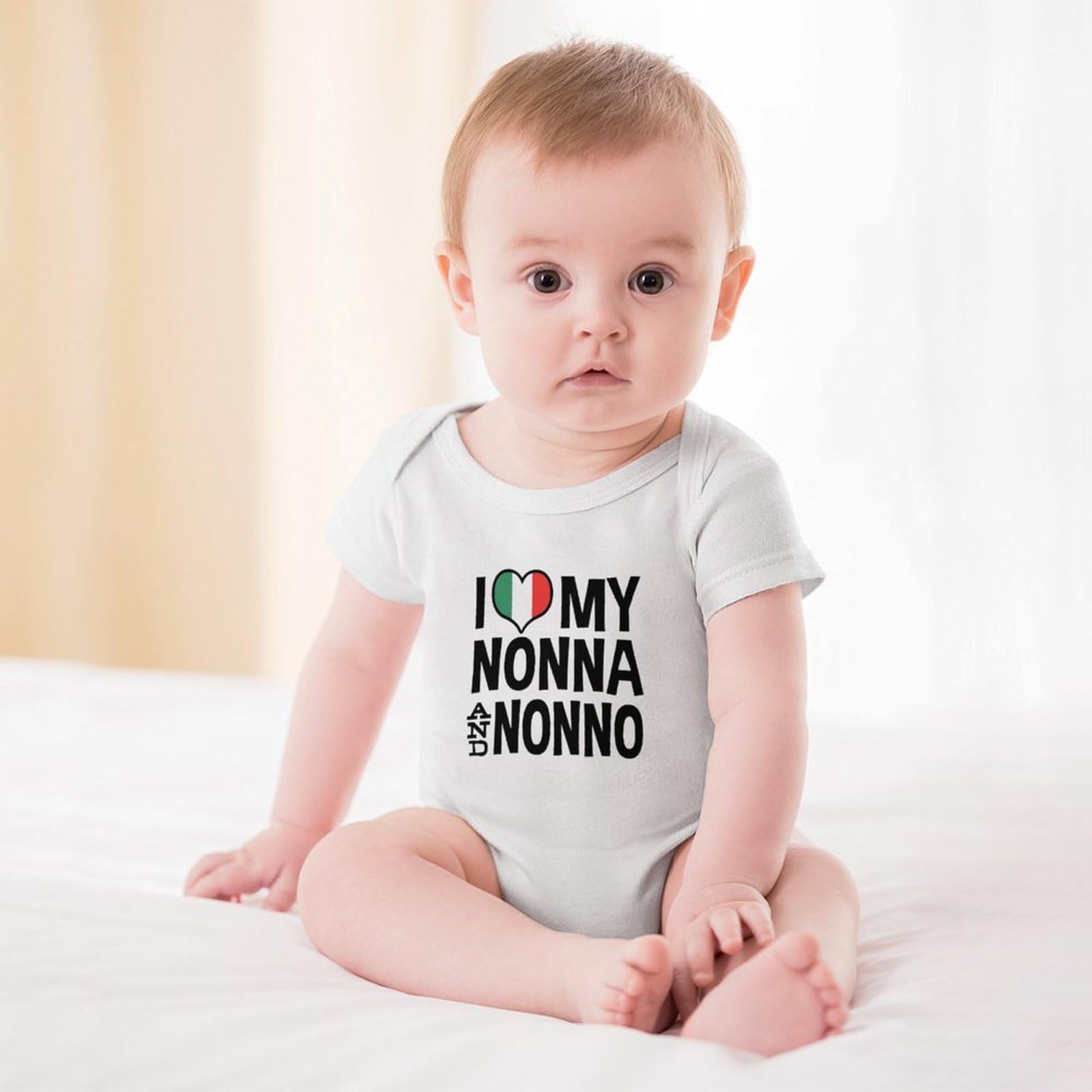 WOOYONGING I Love My Nonna And Nonno Romper for Baby Short Sleeve Coming Home from Hospital Outfit Girl White Baby Girl White Romper