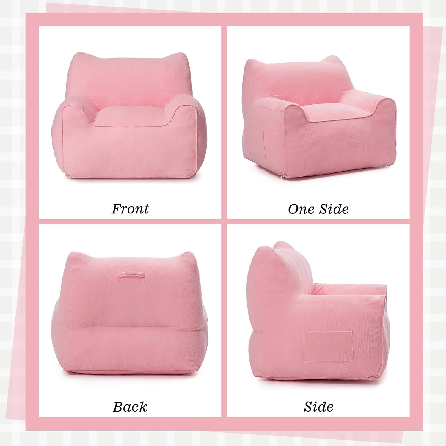 HOMMPA Bean Bag Chair for Adults with Armrests- Cat Shaped Large Comfy Beanbag Lazy Floor Sofa Chair for Living Room Bedroom Dorm Pink