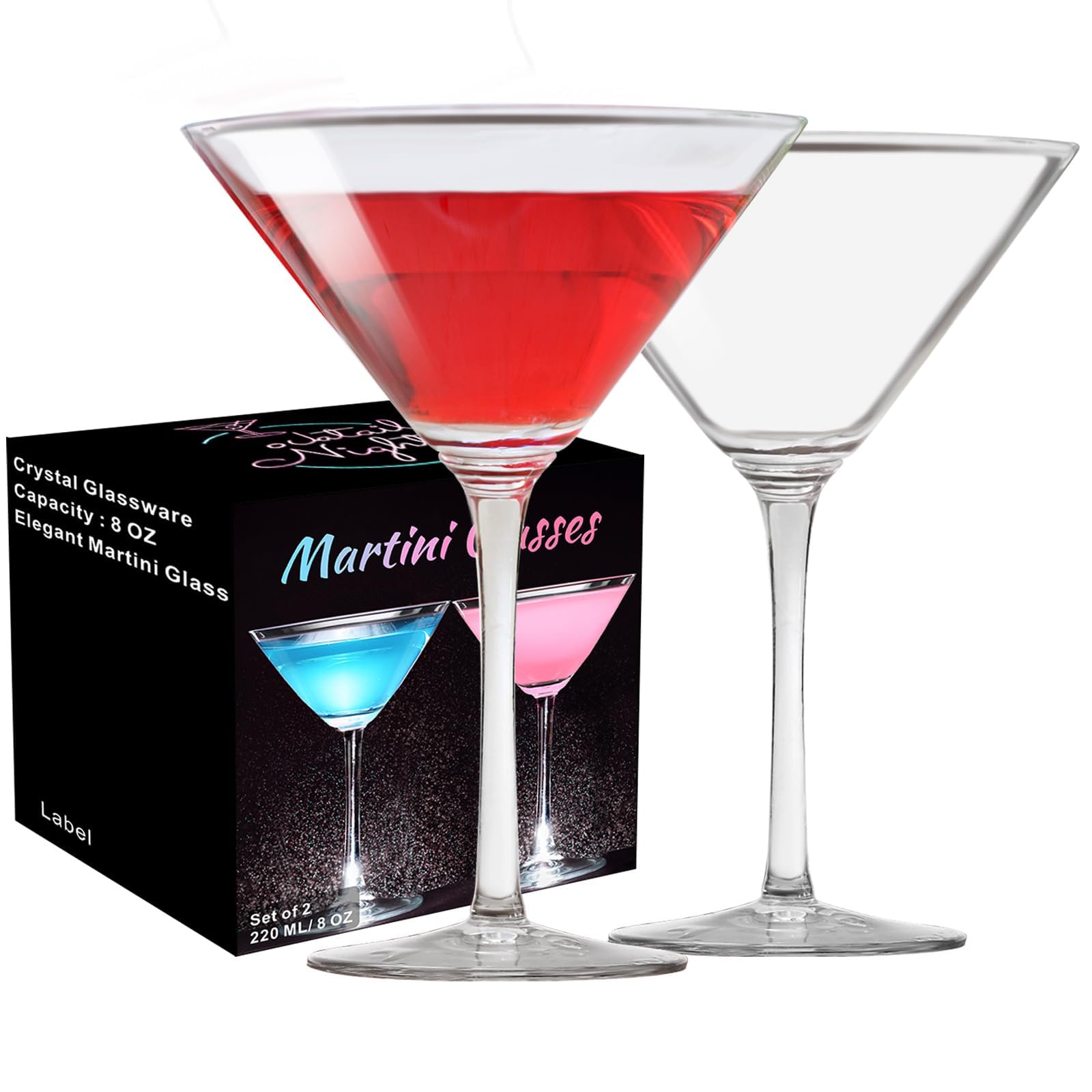PARACITY Martini Glasses Set of 2, Coupe Glasses, Hand Blown Premium Martini Glasses, Perfect for Cocktails, Martinis, Margaritas, Parties, Catering Boxes and Gifts(6 OZ/180ML)