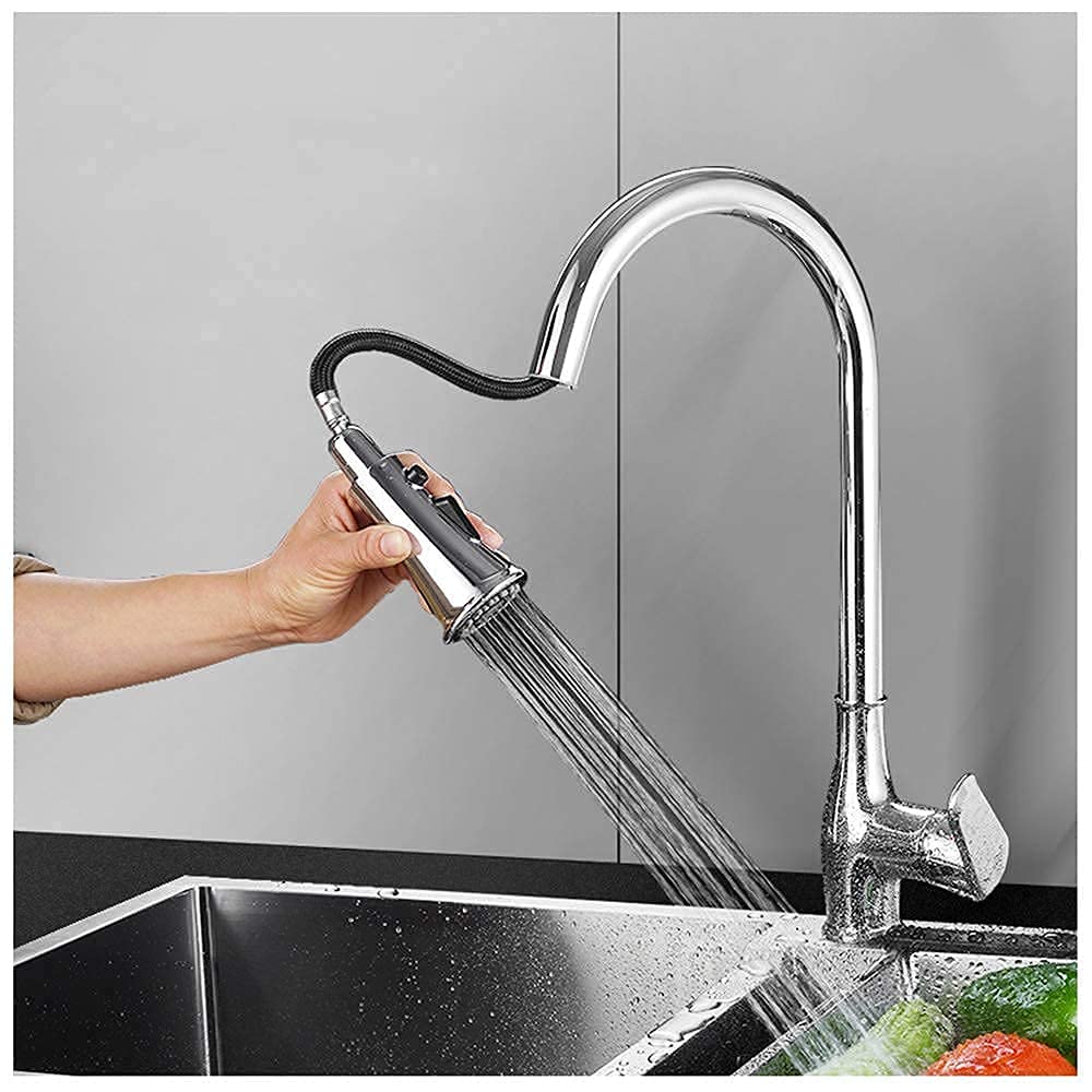 Mitigeur d'évier de cuisine moderne avec douchette extractible et bec pivotant