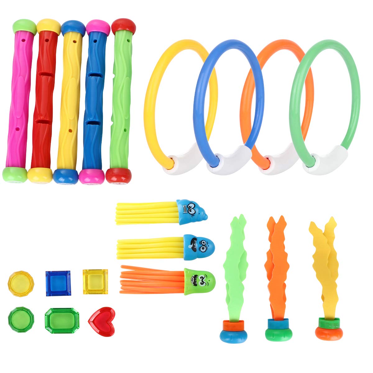 Jouets de Plongée Piscine 21 Pièces pour Garçon et Fille, Anneaux et Bâtons
